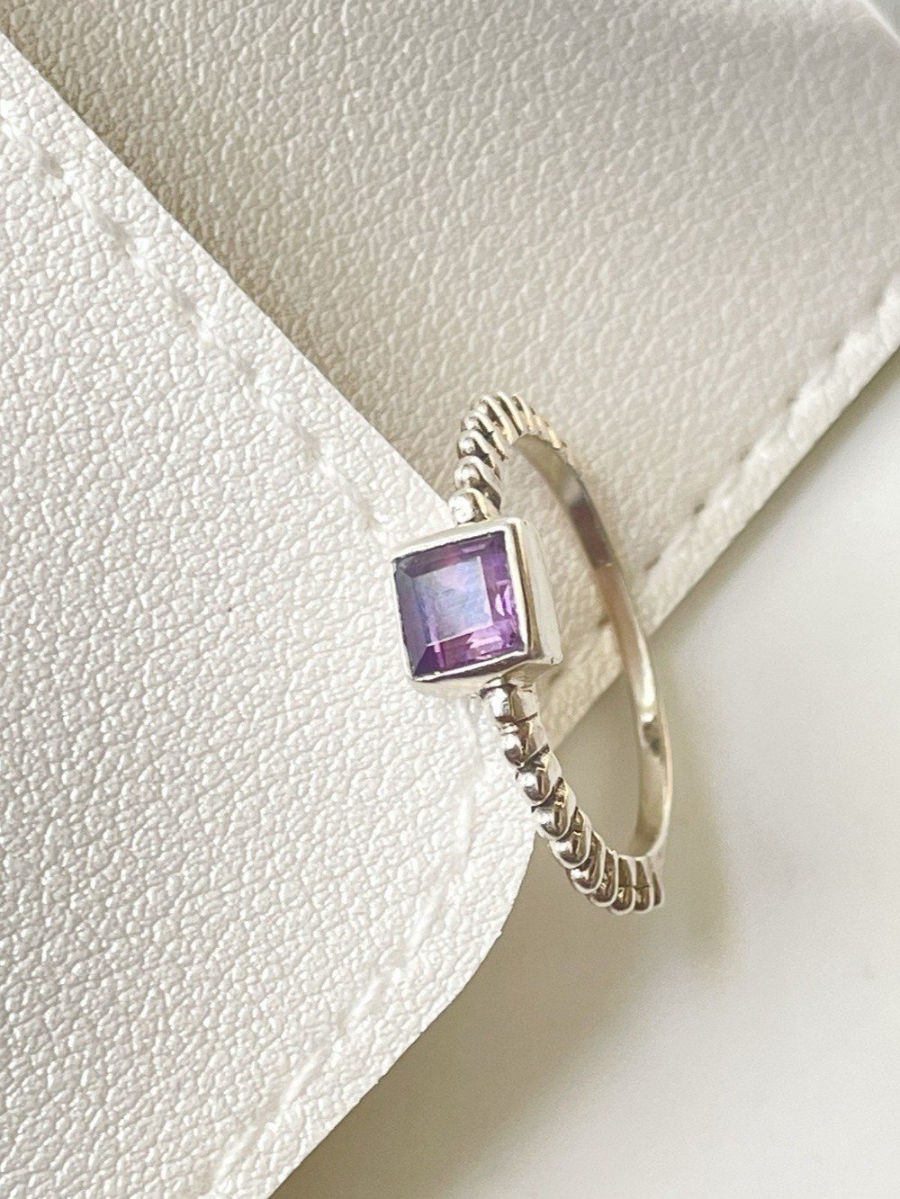 Natural Amethyst Ring in 925 Sterling Silver Pandora Purple Beaded Ring, US: 8.5